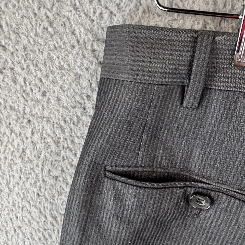 Canali Dress Pants Mens 34x28 Gray Stripe Flat Front Wool Slacks Made Italy